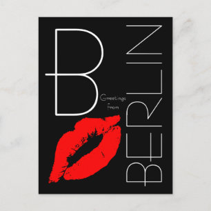 Greetings van Berlin Red Lipstick Kiss Black Briefkaart
