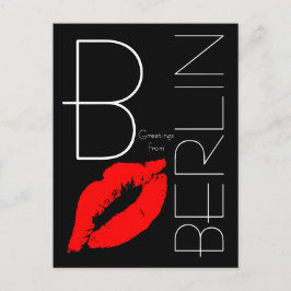 Greetings van Berlin Red Lipstick Kiss Black Briefkaart
