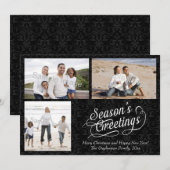 Greetings van Black and White Damask Season Feestdagenkaart (Voorkant / Achterkant)