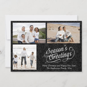 Greetings van Black and White Damask Season Feestdagenkaart