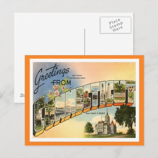 Greetings van Connecticut Briefkaart (Voorkant / Achterkant)