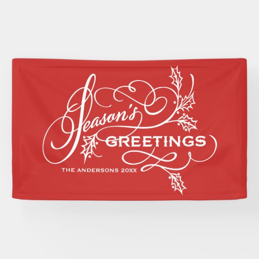Greetings van Red Season Elegant Flourish Holiday Spandoek (Horizontaal)