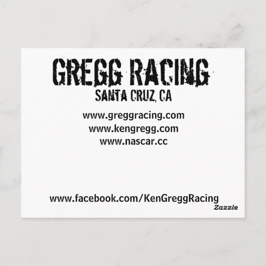 Gregg Racing Autograph Card Briefkaart (Achterkant)