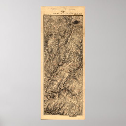 Gregg & Stuart's Cavalry Battle of Gettysburg Map Poster (Voorkant)