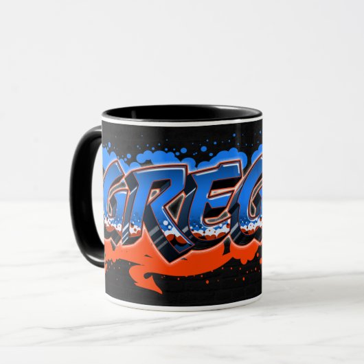 Gregor Vorname Name Graffiti blue orange Tasse Mok (Voorkant links)