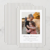Greige/Beige Stripes Happy Holidays Flat Photo Feestdagenkaart (Voorkant / Achterkant)
