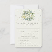 Greige/Cream Snowberry+Eucalyptus Boeket Bruiloft RSVP Kaartje (Voorkant)