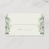 Greige/Cream Snowberry+Eucalyptus Bruiloft Flat Plaatskaartje (Voorkant)