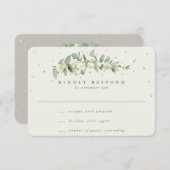Greige/Cream Snowberry+Eucalyptus Stem Bruiloft RSVP Kaartje (Voorkant / Achterkant)