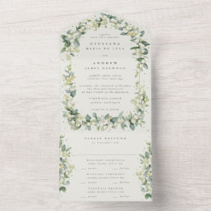 Greige/Cream Snowberry+Eucalyptus Winterbruiloft All In One Uitnodiging
