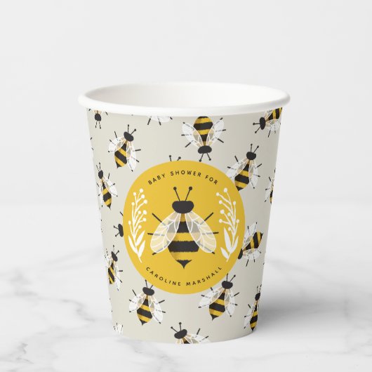 Greige Mama en Baby tot Bee Patterned Paper Papieren Bekers (Voorkant)
