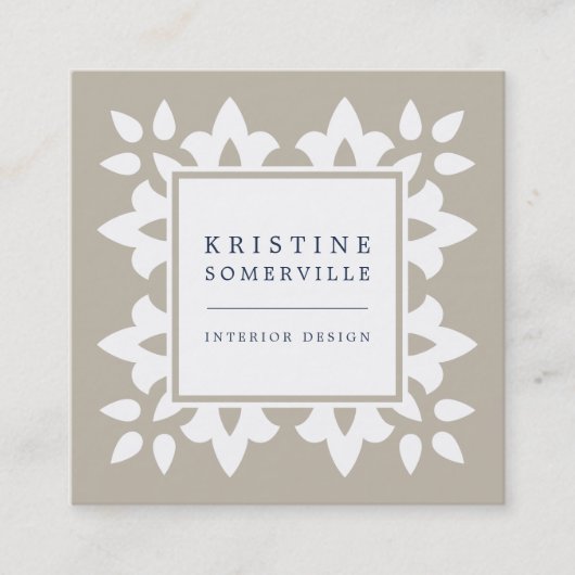 Greige | Marokkaans geometrisch plein Vierkante Visitekaartje (Voorkant)