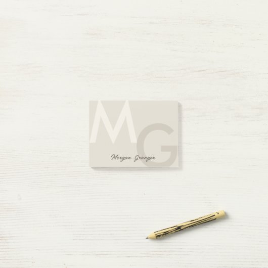 Greige Minimale Schone Moderne Grote Monogram Post-it® Notes (Op bureau)