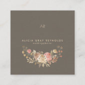 Greige Monogram Roos Gouden Bloemen Bruiloft Plann Vierkante Visitekaartje (Voorkant)