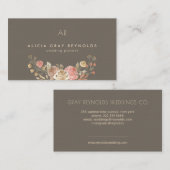 Greige Monogram Roos Gouden Bloemen Bruiloft Plann Visitekaartje (Voorkant / Achterkant)