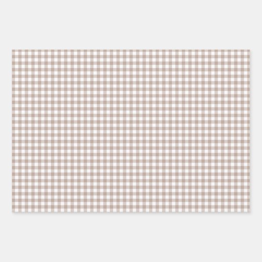 Greige Putty Gray Gingham Check Pattern Inpakpapier Vel (Voorkant 2)