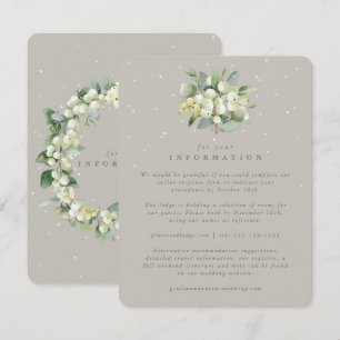 Greige Sneeuwbes+Eucalyptus Boeket Bruiloft Info Informatiekaartje