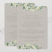 Greige Sneeuwbes+Eucalyptus Wintertrouwdag Programmakaart (Voorkant / Achterkant)