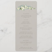 Greige Snowberry+Eucalyptus 4 gangen Bruiloft Flat Menu (Voorkant)