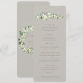 Greige Snowberry+Eucalyptus 4 gangen Bruiloft Flat Menu (Voorkant / Achterkant)