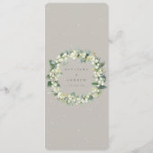 Greige Snowberry+Eucalyptus 4 gangen Bruiloft Flat Menu (Achterkant)