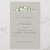 Greige Snowberry+Eucalyptus 4 gangen Bruiloft Menu (Voorkant)