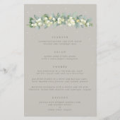 Greige Snowberry+Eucalyptus 4 gangen Bruiloft Menu (Voorkant)