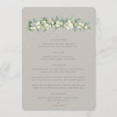 Greige Snowberry + Eucalyptus 4 gangen bruiloft Menu (Voorkant)