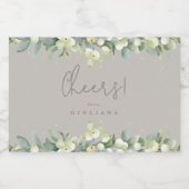 Greige Snowberry+Eucalyptus Bachelorette Mini Likeurfles Etiket (Enkel label)