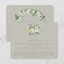Greige Snowberry + Eucalyptus boeket receptie Informatiekaartje