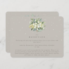 Greige Snowberry + Eucalyptus boeket receptie Informatiekaartje