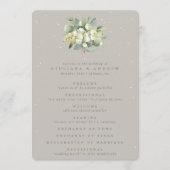 Greige Snowberry+Eucalyptus Boeket Winter Bruiloft Programmakaart (Voorkant)