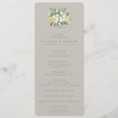 Greige Snowberry+Eucalyptus Boeket Winter Bruiloft Programmakaart (Voorkant)