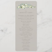 Greige Snowberry+Eucalyptus Boeket Winter Bruiloft Programmakaart (Achterkant)