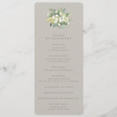 Greige Snowberry+Eucalyptus Boeket Winter Bruiloft Programmakaart (Voorkant)