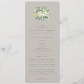 Greige Snowberry+Eucalyptus Boeket Winter Bruiloft Programmakaart (Voorkant)