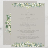 Greige Snowberry+Eucalyptus Bruiloft Drinken Menu (Voorkant / Achterkant)