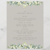 Greige Snowberry+Eucalyptus Bruiloft Drinken Menu (Voorkant)