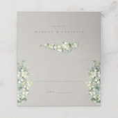 Greige Snowberry + Eucalyptus bruiloft gevouwen Plaatskaartje (Buitenkant ongevouwen)