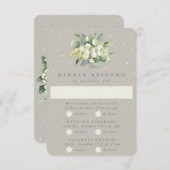 Greige Snowberry+Eucalyptus Bruiloft Multi-Event RSVP Kaartje (Voorkant / Achterkant)