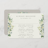 Greige Snowberry+Eucalyptus Bruiloft Multi-Event RSVP Kaartje (Voorkant / Achterkant)