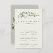Greige Snowberry+Eucalyptus Bruiloft Multi-Event RSVP Kaartje (Voorkant / Achterkant)