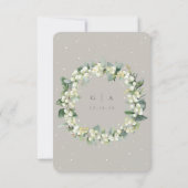 Greige Snowberry+Eucalyptus Bruiloft Multi-Event RSVP Kaartje (Achterkant)