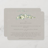 Greige Snowberry + Eucalyptus bruiloft receptie Informatiekaartje (Voorkant / Achterkant)