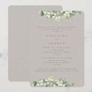 Greige Snowberry + Eucalyptus bruiloft repetitie Kaart