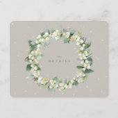 Greige Snowberry+Eucalyptus Edged Bruiloft Details Informatiekaartje (Achterkant)