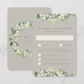 Greige Snowberry + Eucalyptus Edged Bruiloft RSVP Kaartje (Voorkant / Achterkant)