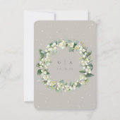 Greige Snowberry + Eucalyptus Edged Bruiloft RSVP Kaartje (Achterkant)