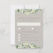 Greige Snowberry + Eucalyptus Edged Bruiloft RSVP Kaartje (Voorkant)