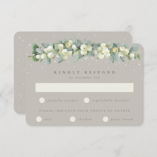 Greige Snowberry + Eucalyptus Garland Winter bruil RSVP Kaartje (Voorkant / Achterkant)
